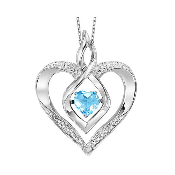 Silver Diamond 1/50Ctw & Created Blue Topaz 1/4Ctw Pendant