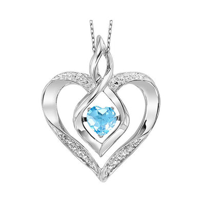 Silver Diamond 1/50Ctw & Created Blue Topaz 1/4Ctw Pendant
