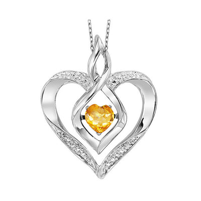 Silver Diamond 1/50Ctw & Created-Citrine 1/4Ctw Pendant