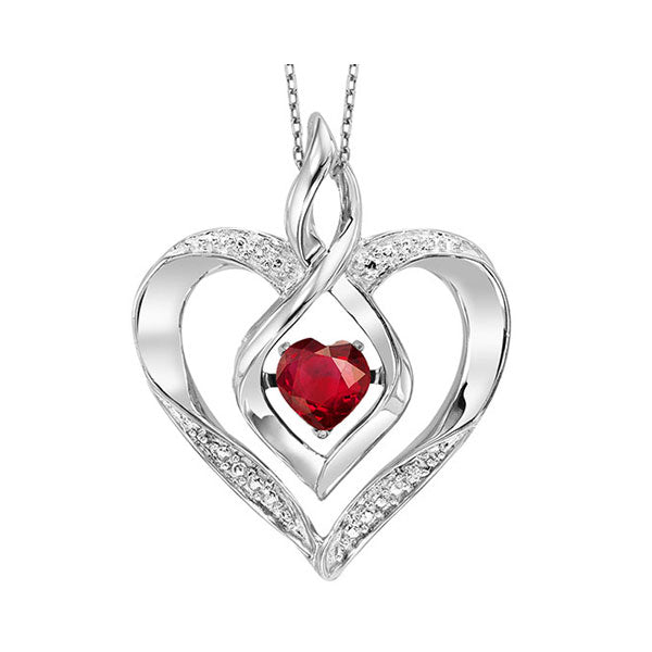 Silver Diamond 1/50Ctw & Created-Garnet 1/4Ctw Pendant