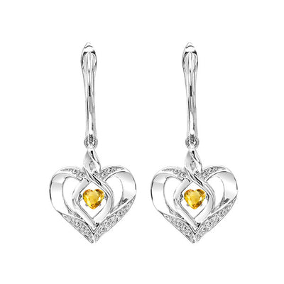 Silver Diamond 1/50Ctw & Created-Citrine 1/8Ctw Earring