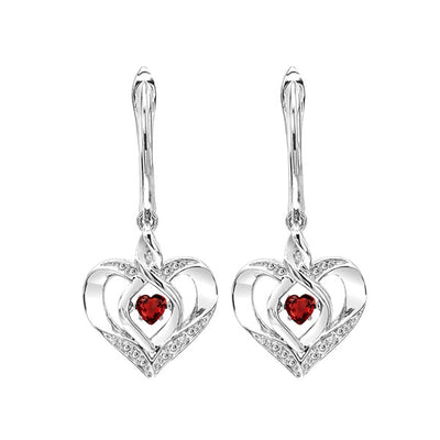 Silver Diamond 1/50Ctw & Created-Garnet 1/8Ctw Earring