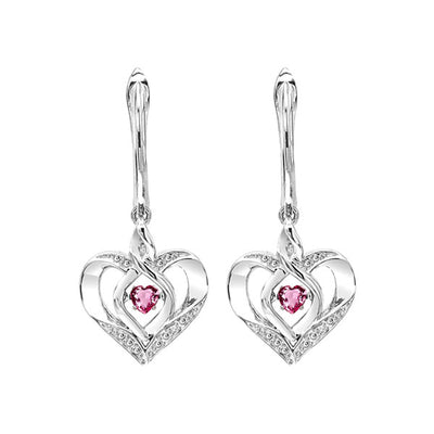 Silver Diamond 1/50Ctw & Createdpink Tourmaline 1/8Ctw Earring