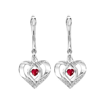 Silver Diamond 1/50Ctw & Created Ruby 1/7Ctw Earring