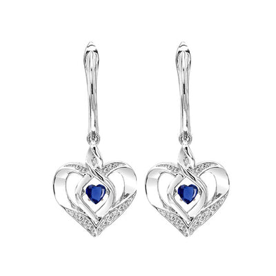 Silver Diamond 1/50Ctw & Created Sapphire 1/4Ctw Earring