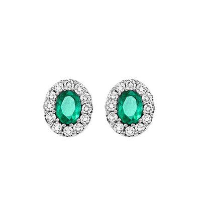 14Kt White Gold Diamond 1/5Ctw & Emerald 1/3Ctw Earring