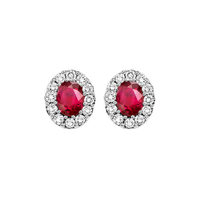 14Kt White Gold Diamond 1/5Ctw & Ruby 1/5Ctw Earring