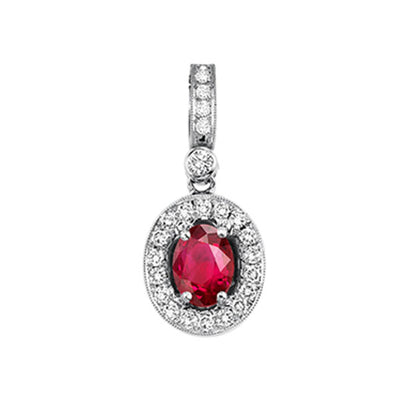 14Kt White Gold Diamond 1/7Ctw & Ruby 5/8Ctw Pendant