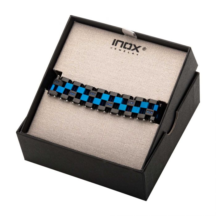 Blue & Black with Blue Diamonds Link Bracelet | INOX